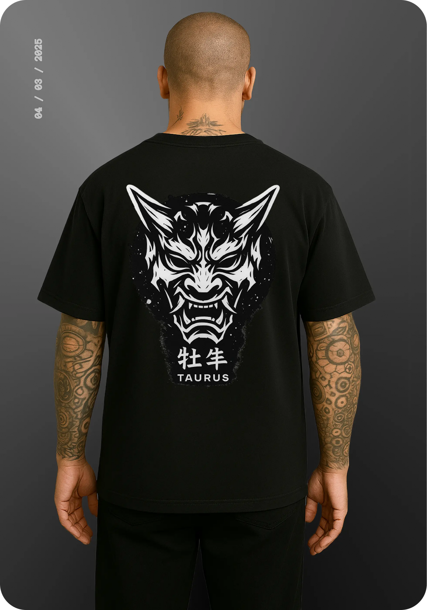 Taurus Zodiac Oni Mask T-Shirt – Bold Japanese Demon Design | Black & White Graphic Tee